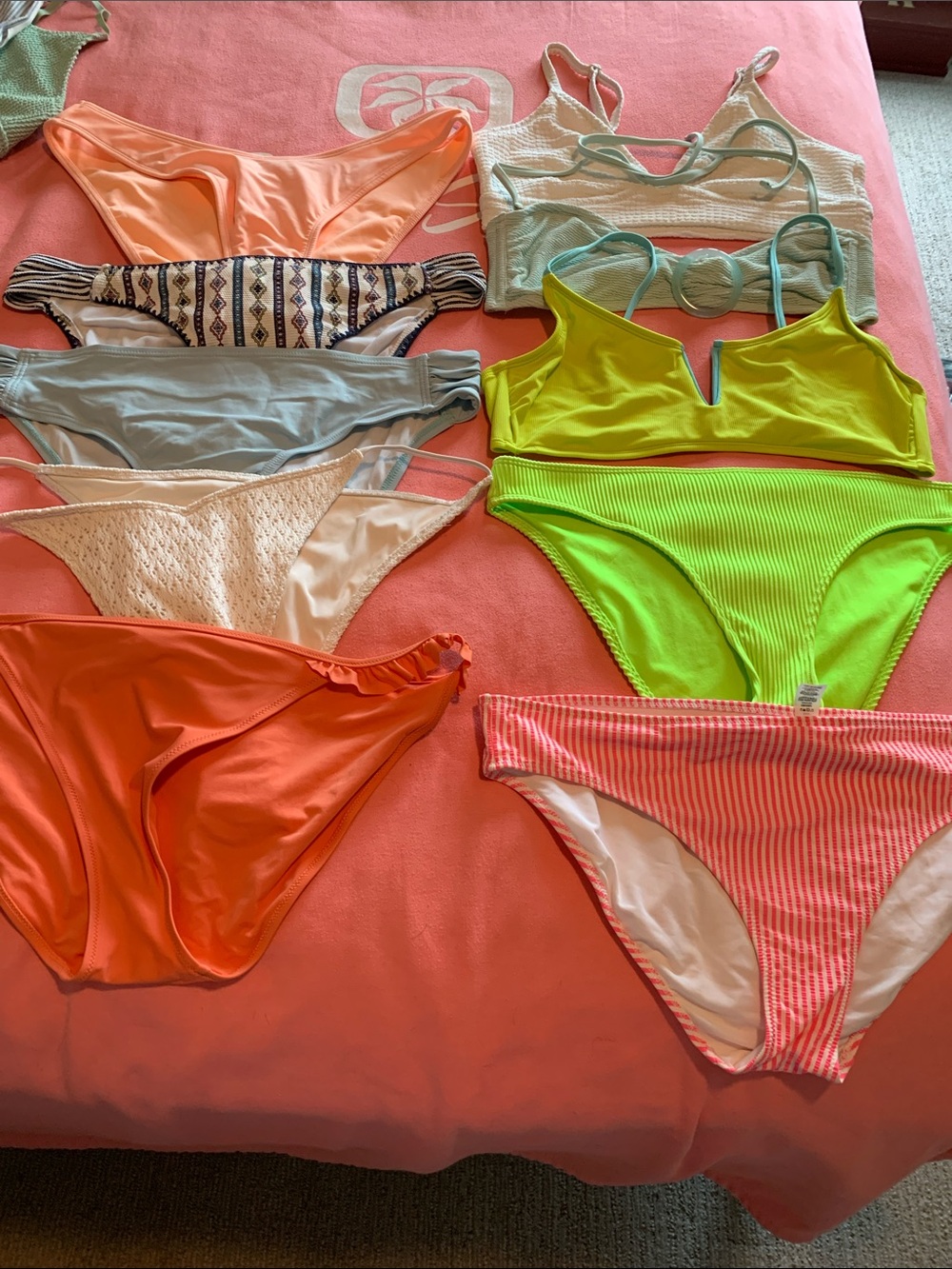 Mixed Bikini Bottoms/Tops Lot - Neon Green Coral PeacH Cream Light Blue All XL